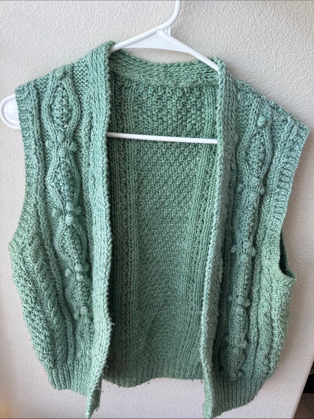 Mint Green Cable Knit Open-Front Sweater Vest